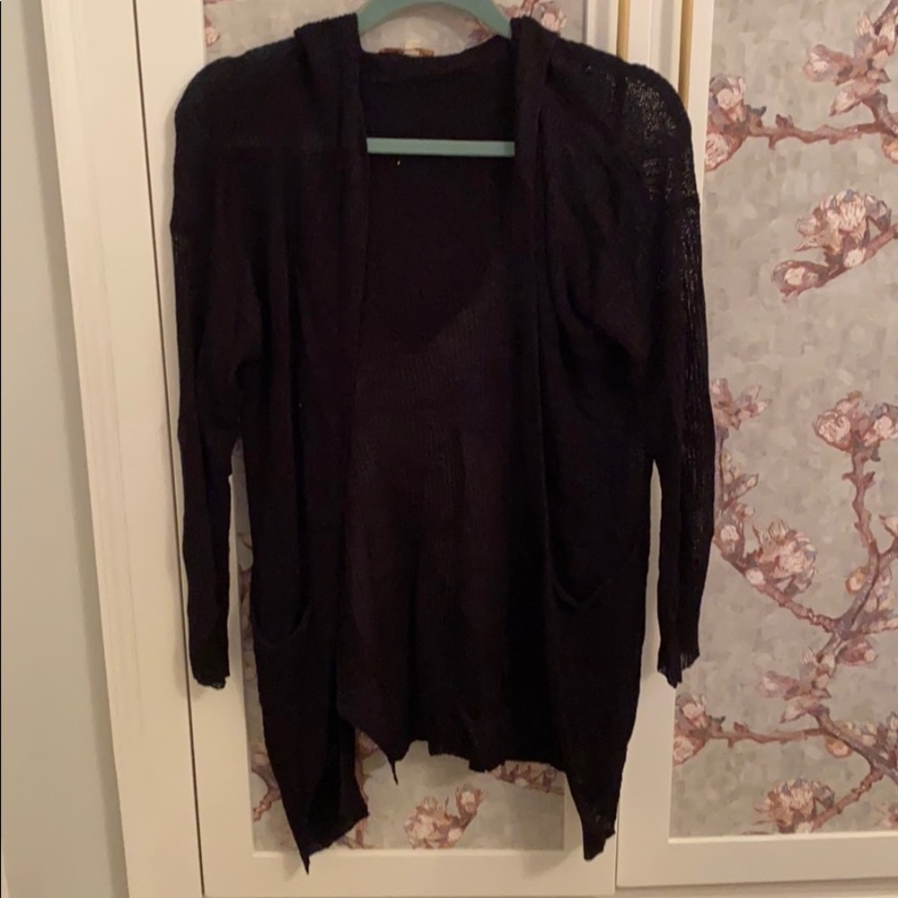 Long black knit hooded sweater